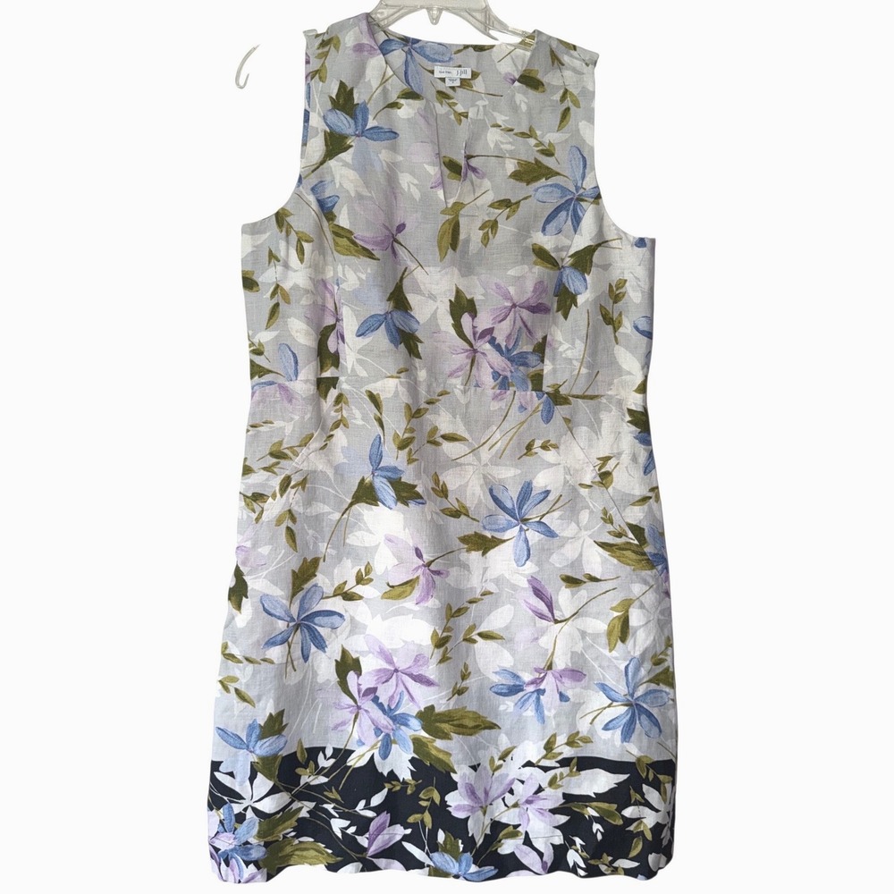 J. Jill Love Linen Floral Shift Dress Womens Small Grey Blue Purple Sleeveless